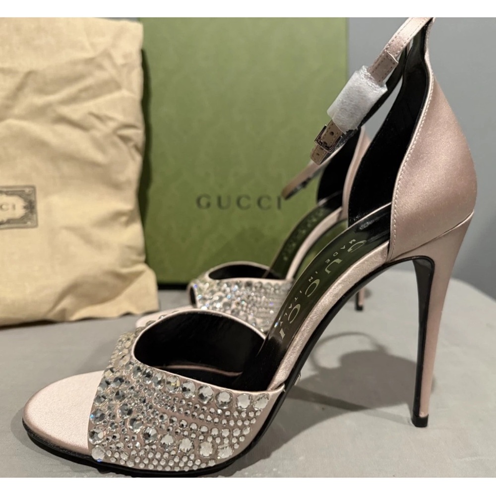 Blush Satin Heels with Crystal Accents